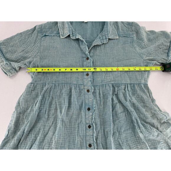 Umgee Tunic Top Sz XL Lagenlook Artsy Beach Raw Hem Guaze Blue Boho Loose Fit - Picture 5 of 12